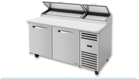 True Spec Series 2-Section Pizza Prep Table, 67-Inch Wide, Rear-Mounted Self-Contained Refrigeration