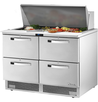 True SPEC Series 48-Inch Two-Section Sandwich/Salad Prep Table with 2 Doors, 4 Drawers and 18-Pan Top