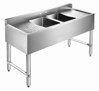 Two-Compartment Stainless Steel Underbar Bar Sink with Left and Right Drainboards, 47-1/2 Inch Wide