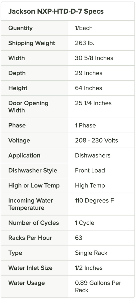 (Quick Ship) Jackson NXP-HTD-D-7 High Temperature Door Type Dishwasher - 208-230V, 1 Phase – Open Box (Clearance)