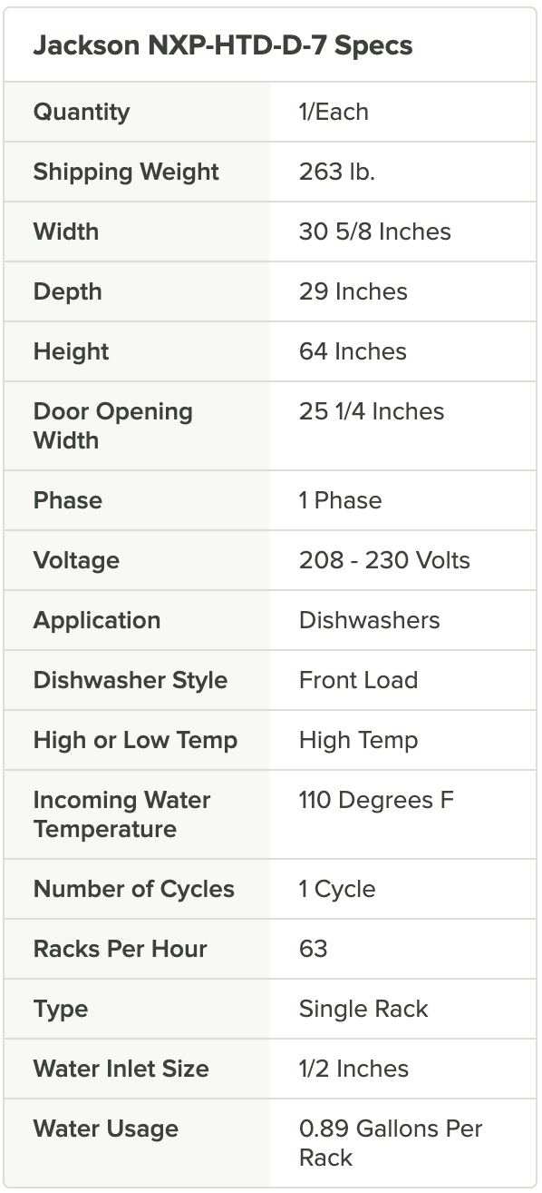 Jackson NXP-HTD-D-7 High Temperature Door Type Dishwasher - 208-230V, 1 Phase