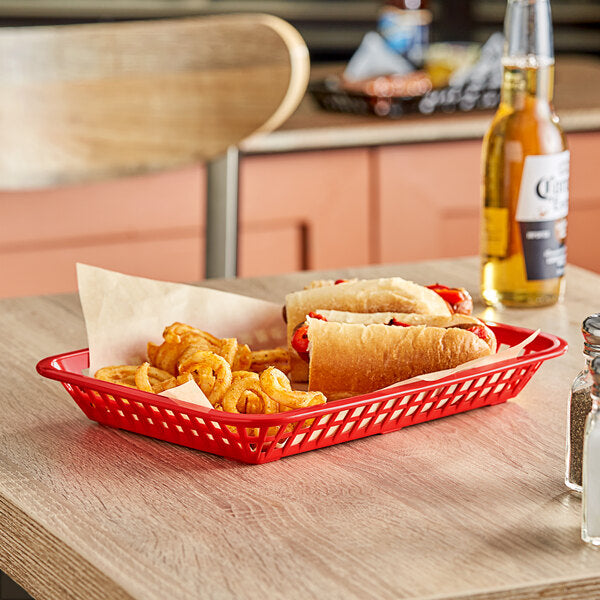 (Quick Ship) Tablecraft C1079R “Mas Grande” Rectangular Basket – 11-3/4” × 8-1/2” × 1-1/2”, Red Polypropylene, Pack of 12