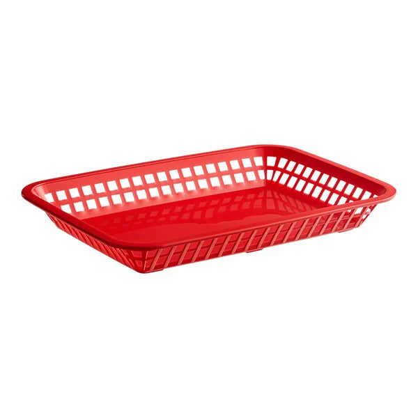 (Quick Ship) Tablecraft C1079R “Mas Grande” Rectangular Basket – 11-3/4” × 8-1/2” × 1-1/2”, Red Polypropylene, Pack of 12