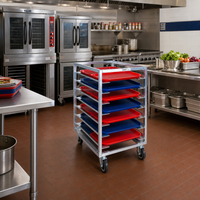 Channel Manufacturing Single-Section Trapezoidal Series Aluminum Cafeteria Tray Rack, 36-Inch High, End Load, 14 x 18 Tray Capacity, 5-Inch Swivel Stem Casters