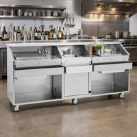 95-Inch Stainless Steel Mobile Bar with Hand Sink, Cold Plates and 50 lb Ice Bin