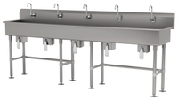Advance Tabco 100-Inch 5-Station Knee-Operated Hand Wash Sink with Gooseneck Spouts and Knee Valves, 16-Gauge 304 Stainless Steel