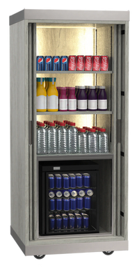 Eastern Tabletop CS910 Mobile Multipurpose Cabinet Station, 3 Adjustable Shelves, 2 Pocket Doors, LED Lights, Outlets, HPL Finish