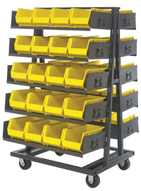 Quantum Double-Sided Black Steel Removable Tray Truck Bus Cart with 10 Open Trays and 40 QUS240 Bins