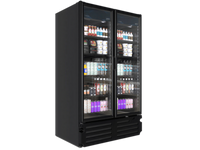 Imbera USA (AeriTek) VRD43 BB Commercial 2-Section Glass Door Merchandiser, Black, Bottom-Mounted Refrigeration