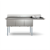 KoolMore 81-Inch Three-Compartment Commercial Sink with Right Drainboard