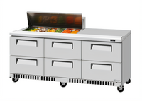 Turbo Air Super Deluxe Front Breathing 72-5/8-Inch 3-Section Refrigerated Sandwich/Salad Prep Table Workstation with 12 Pans and 6 Drawers
