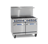 Imperial Pro Series 48-Inch Gas Restaurant Range with 6 Open Burners, 12-Inch Griddle, and 2 Space Saver Ovens