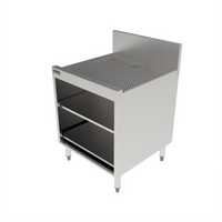 Quick Ship Stainless Steel Underbar Bar Glass Storage Cabinet with Drainboard Top and 2 Adjustable Rack Shelves