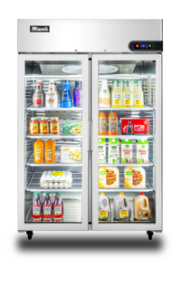 2-Section Glass Door Reach-In Refrigerator, 43.2 Cu. Ft., Top-Mount Self-Contained, Stainless Steel