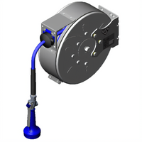 T&S Brass Enclosed Stainless Steel Retractable Hose Reel System with 3/8 Inch x 30 Ft Hose and 1.07 GPM Spray Valve