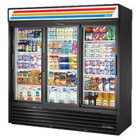 True 3-Section Glass Door Merchandiser Refrigerator with Sliding Doors, 12 Shelves