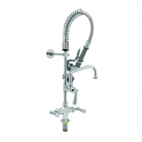 T&S Brass Mini Single-Hole Deck Mount Pre-Rinse Faucet with 8 Inch Swing Nozzle and Club Handles