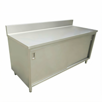 Omcan 60-Inch x 30-Inch Stainless Steel Enclosed Work Table with Sliding Doors and 6-Inch Backsplash