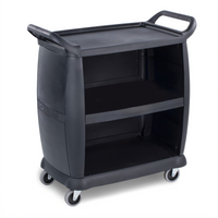 Carlisle 36 Inch x 18 Inch Black Polypropylene Bussing Cart with 3 Shelves and Enclosed Ends and Back