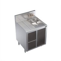 Krowne Royal Series Stainless Steel Underbar Wet Waste Cabinet with Right-Side Hand Sink and Left Drainboard, 24 x 24 Inches