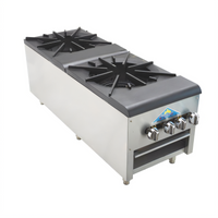 Comstock-Castle 18-Inch Wide Gas Stock Pot Range with 2 Double Burner Sections and Open Front Cabinet Base
