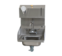 Wall-Mount Hand Sink with 14 x 10 x 5-Inch Bowl, Side Splashes, Wrist-Handle Faucet, Towel & Soap Dispensers, 304 Stainless Steel
