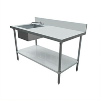 Stainless Steel Sink Table With Left Prep Sink, 72 x 24 Inches