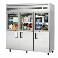 Everest Refrigeration Three-Section Reach-In Refrigerator with Combination Glass and Solid Half Doors, 71 Cu. Ft., Top-Mounted Self-Contained Refrigeration