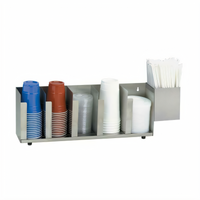 Dispense-Rite Adjustable 5-Section Stainless Steel Lid/Cup Organizer with Straw Attachment