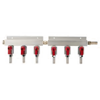 Micro Matic 6-Way Gas Distributor Manifold with Shut-Off, 45° One-Piece Aluminum Construction