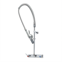 T&S Brass EasyInstall 8-Inch Center Wall-Mount Workboard Pre-Rinse Unit with Spring-Action Gooseneck, 44-Inch Hose, and 1.07 GPM Spray Valve