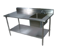 John Boos EPT6R5-3060SSK-R 60-Inch Stainless Steel Sink Table with Right-Side Bowl and 5-Inch Backsplash