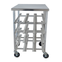 Omcan USA Mobile Stainless Steel Can Rack with Table Top, 4 Layers, 12 Rows, and 5-Inch Casters