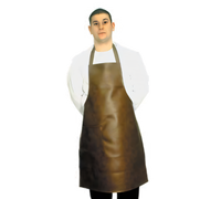 35 x 26 Inch Brown Naugahyde Bib Apron with Nylon Ties and Lower Pocket
