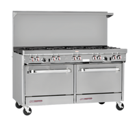 Southbend S-Series 60-Inch Gas Restaurant Range with 10 Open Burners, Convection Oven, Cabinet Base, and Backriser Hi-Shelf