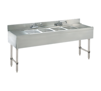 Advance Tabco Underbar Basics 4-Compartment Stainless Steel Deck-Mount Bar Sink with Dual 18-Inch Drainboards, 84 Inch