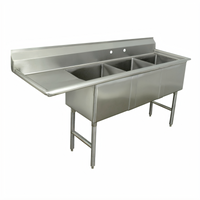 Advance Tabco 3-Compartment Fabricated Sink with Left Drainboard, 24 x 30 x 14-Inch Bowls, 16 Gauge 304 Stainless Steel