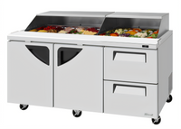 Turbo Air Super Deluxe Three-Section Sandwich/Salad Prep Table with Slide-Back Lid, 72-5/8-Inch, 2 Doors and 2 Drawers, 23 Cu. Ft.