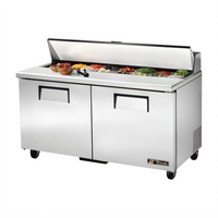 True 60-Inch Two-Section Refrigerated Sandwich/Salad Prep Table with Solid Doors and 16-Pan Top