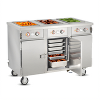 FWE Handy Line Mobile Heated Serving Cabinet with 3 Wet Wells, 21-Pan Storage, and Drain