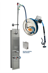 T&S Brass 50-Foot Stainless Steel Open Wall-Mount Retractable Hose Reel with Mixing Valve and Vacuum Breaker