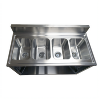 BK Resources 4-Compartment Stainless Steel Sink Cabinet with Hinged Doors and 2 Gooseneck Faucets, 48 x 24 Inches