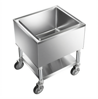 Mobile Stainless Steel Ice Bin with Undershelf and 5-Inch Casters