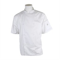 Mercer Culinary Genesis Unisex Short Sleeve Chef Jacket with Shoulder Pocket, White, Large