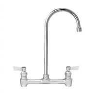 Fisher 8-Inch Center Backsplash Mount Commercial Faucet with 6-Inch Gooseneck Swivel/Rigid Spout