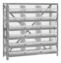 Quantum Heavy-Duty Stationary Wire Shelving Unit with 7 Shelves and 18 Clear Bins, 36 x 18 x 39 Inches