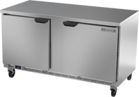 Beverage Air 60-Inch Two-Section Worktop Freezer, 14.39 Cu. Ft., Flat Top, Solid Doors, Rear-Mounted Self-Contained R290 Refrigeration