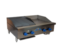 Comstock-Castle Countertop Gas Char-Broiler/Griddle Combination, 36 in. Wide, 18 x 21 in. Sections, Lava Rock, 76,000 BTU