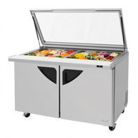 Turbo Air Super Deluxe 60-Inch Two-Section Sandwich/Salad Mega Top Refrigerated Prep Table with Glass Lid and 24-Pan Opening