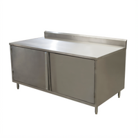 BK Resources Stainless Steel Enclosed Work Table with Cabinet Base and Hinged Doors, 72 x 36 x 39.75 Inches, 5-Inch Back Riser